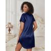 imageEkouaer Womens Satin Nightgown Soft Short Sleeve Sleepshirts Button Down Silky Sleepwear V Neck LoungewearNavy Blue