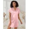 imageEkouaer Womens Satin Nightgown Soft Short Sleeve Sleepshirts Button Down Silky Sleepwear V Neck LoungewearPink