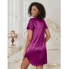 imageEkouaer Womens Satin Nightgown Soft Short Sleeve Sleepshirts Button Down Silky Sleepwear V Neck LoungewearPurple