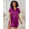 imageEkouaer Womens Satin Nightgown Soft Short Sleeve Sleepshirts Button Down Silky Sleepwear V Neck LoungewearPurple