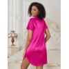 imageEkouaer Womens Satin Nightgown Soft Short Sleeve Sleepshirts Button Down Silky Sleepwear V Neck LoungewearRose Red