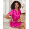 imageEkouaer Womens Satin Nightgown Soft Short Sleeve Sleepshirts Button Down Silky Sleepwear V Neck LoungewearRose Red