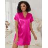 imageEkouaer Womens Satin Nightgown Soft Short Sleeve Sleepshirts Button Down Silky Sleepwear V Neck LoungewearRose Red