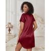 imageEkouaer Womens Satin Nightgown Soft Short Sleeve Sleepshirts Button Down Silky Sleepwear V Neck LoungewearWine Red