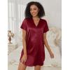imageEkouaer Womens Satin Nightgown Soft Short Sleeve Sleepshirts Button Down Silky Sleepwear V Neck LoungewearWine Red
