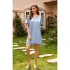 imageEkouaer Womens Satin Nightgowns V Neck Side Split Sleepshirt Short Sleeves Sleepwear Chest Pocket Nightshirt SXXLBlue Stripe