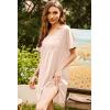 imageEkouaer Womens Satin Nightgowns V Neck Side Split Sleepshirt Short Sleeves Sleepwear Chest Pocket Nightshirt SXXLChampagne