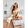 imageEkouaer Womens Satin Pajamas Silk Capri Pjs 2 Piece Lounge Sets Short Sleeve Button Down SleepwearLight Camel Color