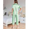 imageEkouaer Womens Satin Pajamas Silk Capri Pjs 2 Piece Lounge Sets Short Sleeve Button Down SleepwearLight Green
