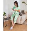 imageEkouaer Womens Satin Pajamas Silk Capri Pjs 2 Piece Lounge Sets Short Sleeve Button Down SleepwearLight Green