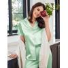 imageEkouaer Womens Satin Pajamas Silk Capri Pjs 2 Piece Lounge Sets Short Sleeve Button Down SleepwearLight Green