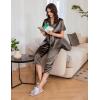 imageEkouaer Womens Satin Pajamas Silk Capri Pjs 2 Piece Lounge Sets Short Sleeve Button Down SleepwearSudan Brown
