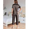 imageEkouaer Womens Satin Pajamas Silk Capri Pjs 2 Piece Lounge Sets Short Sleeve Button Down SleepwearSudan Brown