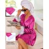 imageEkouaer Womens Satin Robe Short Bridesmaid Bride Feather Bridal Robe Kimono Silky Long Sleeve Bathrobe SXXLHot Pink