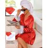 imageEkouaer Womens Satin Robe Short Bridesmaid Bride Feather Bridal Robe Kimono Silky Long Sleeve Bathrobe SXXLRed