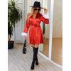 imageEkouaer Womens Satin Robe Short Bridesmaid Bride Feather Bridal Robe Kimono Silky Long Sleeve Bathrobe SXXLRed
