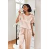 imageEkouaer Womens Satin Silky Pajama Set Short Sleeve Shirt with Long Pajama Pant Set Soft PJ LoungewearChampagne Striped