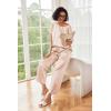 imageEkouaer Womens Satin Silky Pajama Set Short Sleeve Shirt with Long Pajama Pant Set Soft PJ LoungewearChampagne Striped