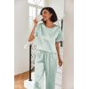 imageEkouaer Womens Satin Silky Pajama Set Short Sleeve Shirt with Long Pajama Pant Set Soft PJ LoungewearGreen Striped
