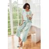 imageEkouaer Womens Satin Silky Pajama Set Short Sleeve Shirt with Long Pajama Pant Set Soft PJ LoungewearGreen Striped
