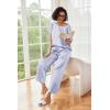 imageEkouaer Womens Satin Silky Pajama Set Short Sleeve Shirt with Long Pajama Pant Set Soft PJ LoungewearLilac Striped