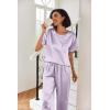 imageEkouaer Womens Satin Silky Pajama Set Short Sleeve Shirt with Long Pajama Pant Set Soft PJ LoungewearPurple Striped
