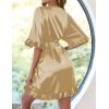 imageEkouaer Womens Silk Ruffle Robe Short Satin Kimono Robe Half Sleeve Bathrobe Bridesmaid Wedding Party Dressing GownGold