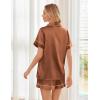 imageEkouaer Womens Silk Satin Pajama Sets Soft Short Sleeve Button Down Sleepwear Top and Shorts 2 Piece Pjs Lounge Set SXXLBrown