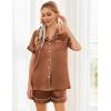 imageEkouaer Womens Silk Satin Pajama Sets Soft Short Sleeve Button Down Sleepwear Top and Shorts 2 Piece Pjs Lounge Set SXXLBrown