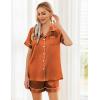 imageEkouaer Womens Silk Satin Pajama Sets Soft Short Sleeve Button Down Sleepwear Top and Shorts 2 Piece Pjs Lounge Set SXXLCaramel