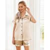 imageEkouaer Womens Silk Satin Pajama Sets Soft Short Sleeve Button Down Sleepwear Top and Shorts 2 Piece Pjs Lounge Set SXXLChampagne