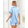 imageEkouaer Womens Silk Satin Pajama Sets Soft Short Sleeve Button Down Sleepwear Top and Shorts 2 Piece Pjs Lounge Set SXXLLight Blue