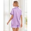 imageEkouaer Womens Silk Satin Pajama Sets Soft Short Sleeve Button Down Sleepwear Top and Shorts 2 Piece Pjs Lounge Set SXXLLilac