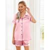imageEkouaer Womens Silk Satin Pajama Sets Soft Short Sleeve Button Down Sleepwear Top and Shorts 2 Piece Pjs Lounge Set SXXLPink