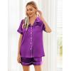 imageEkouaer Womens Silk Satin Pajama Sets Soft Short Sleeve Button Down Sleepwear Top and Shorts 2 Piece Pjs Lounge Set SXXLPurple