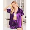 imageEkouaer Womens Silk Satin Pajama Sets Soft Short Sleeve Button Down Sleepwear Top and Shorts 2 Piece Pjs Lounge Set SXXLPurple