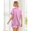 imageEkouaer Womens Silk Satin Pajama Sets Soft Short Sleeve Button Down Sleepwear Top and Shorts 2 Piece Pjs Lounge Set SXXLPurple Red