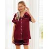 imageEkouaer Womens Silk Satin Pajama Sets Soft Short Sleeve Button Down Sleepwear Top and Shorts 2 Piece Pjs Lounge Set SXXLWine Red