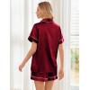 imageEkouaer Womens Silk Satin Pajama Sets Soft Short Sleeve Button Down Sleepwear Top and Shorts 2 Piece Pjs Lounge Set SXXLWine Red