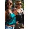 imageEkouaer Womens Silk Satin Tank Tops V Neck Camisole Spaghetti Strap Top Summer Basic BlouseBlackGreen