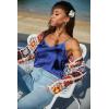 imageEkouaer Womens Silk Satin Tank Tops V Neck Camisole Spaghetti Strap Top Summer Basic BlouseBlackNavy Blue