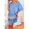 imageEkouaer Womens Tshirt Nightgown Cotton V Neck Sleepshirts Comfy Casual Nightshirt for WomenBlue Boho