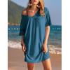 imageEkouaer Womens Tshirt Nightgown Cotton V Neck Sleepshirts Comfy Casual Nightshirt for WomenDark Blue