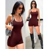 imageEkouaer Womens Workout Romper Ribbed Unitard Stretch One Piece Short Jumpsuits Yoga Sleeveless Adjustable Outfits 2024Dark Red