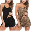 imageEkouaer 2 Pack Womens Cami Pajamas Sets Lingerie Sleeveless Soft Pjs Set with Shorts SleepwearBlackLeopard