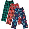 imageEkouaer Boys Pajama Pants 3 Pack Sleep Pants Soft Elastic Waist Kids Pajama Bottoms Plaid Lounge Pants with 2 PocketsRed and Green Plaid and Ball Print
