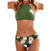 imageEkouaer High Neck Halter Bikini Top Floral Swimsuits Two Piece Bathing Suits Triangle Bottoms for Women Teen Juniors XSXXLArmy Green Flower