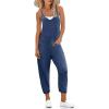 imageEkouaer Jumpsuits for Women Sleeveless Spaghetti Strap Ribbed Overall Jumpsuit V Neck Summer Romper with Pockets 2025Navy Blue