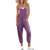 imageEkouaer Jumpsuits for Women Sleeveless Spaghetti Strap Ribbed Overall Jumpsuit V Neck Summer Romper with Pockets 2025Purple