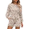 imageEkouaer Knit Pajamas Set for Women Lounge Wear Sets Long Sleeve Sweatsuit Matching 2 Piece Outfits Casual Sweater Sets SXXLAbeige Leopard